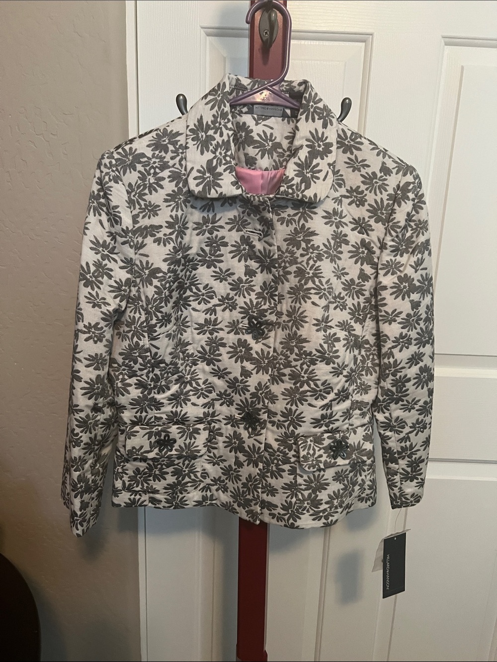 Hillard & Hanson Black and White Floral Jean Jacket